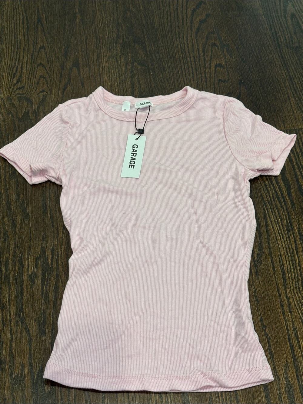 NWT Garage Women's Pale Pink Ribbed Short Sleeve Tee Size XS